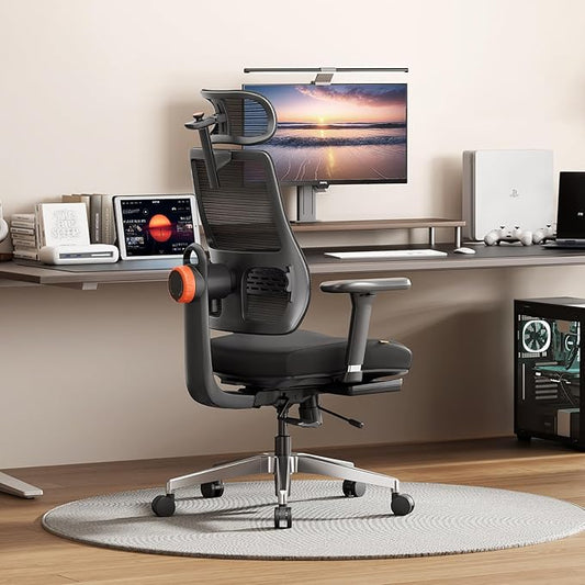 Newtral Office Chair Ergonomic with Footrest, Auto-Following Lumbar Support, High Back Desk Chair with 4D Armrest,136° Tilt Lock, Adjustable Seat Depth & Height (5D Headrest+Aluminum Base, Black)