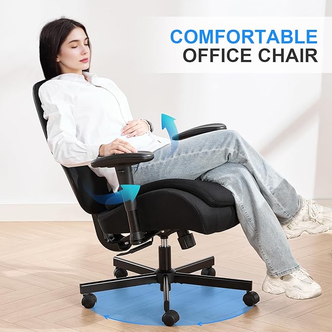 Ergonomic Home Office Desk Chair,Breathable Mesh Chair with Expanded High Back Lumbar Support,Adjustable Height (Classic)