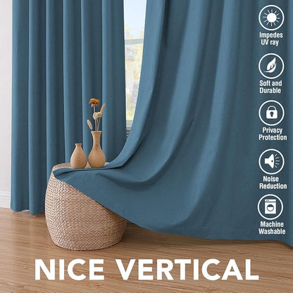 H.VERSAILTEX 100% Blackout Curtains for Bedroom Thermal Insulated Linen Textured Curtains Heat and Full Light Blocking Drapes Living Room Curtains 2 Panel Sets, Blue Sapphire, 52x84 Inch