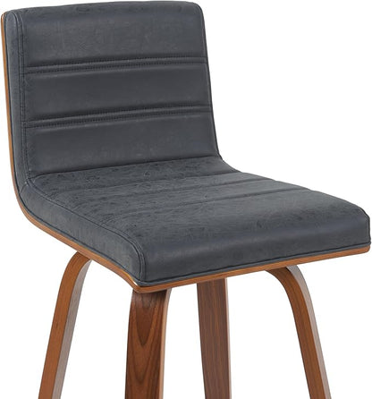 Vienna Modern Swivel Bar Height Stool with Vintage Black Upholstered Seat and Walnut Finished Wood Frame Set of 3