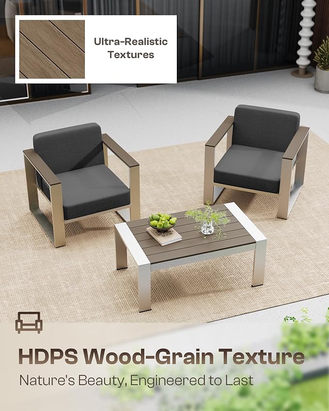 Outdoor Patio Furniture Set, 7 Seats Outdoor Patio Conversation Sets with Ergonomic Seat and Wide Washable Thick Cushions, Modern Patio Sectional Furniture for Balcony, Porch (Charocal)