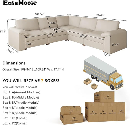 EASE MOOSE Oversized Corner Modular Sectional Sofa, Faux Leather Sectional Sofa with Deep Seat, Scratch Resistant Faux Leather Material, Extra Large L Shaped Couch, Beige