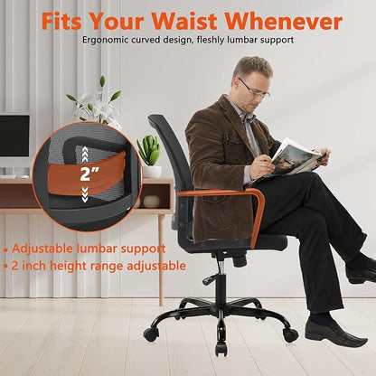 CLATINA Ergonomic Desk Chair, Mid Back Mesh Computer Chair with Lumbar Support and Armrest, Height Adjustable Swivel Chair for Home Office, Black (8PK)