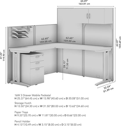Bush Business Furniture Office in an Hour 65W L Shaped Cubicle Desk with Storage, Drawers, and Organizers in Mocha Cherry | Modern Computer Table Set with Privacy Panels for Commercial Workspace