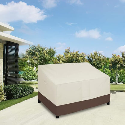 Easy-Going Waterproof Outdoor Couch Cover, Heavy Duty 3-Seater Patio Sofa Cover, Winchdproof Outdoor Furniture Cover with Air Vent (80Wx37Dx33H inch, Beige/Dark Brown)