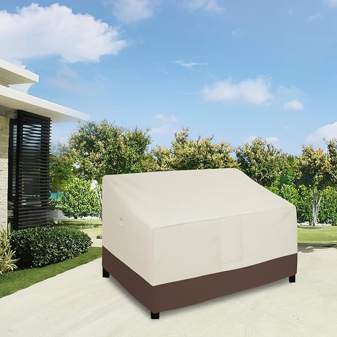 Easy-Going Waterproof Outdoor Loveseat, Heavy Duty 2-Seater Patio Couch, Windproof Furniture Cover with Air Vent (58Wx32.5Dx31H inch, Beige/Dark Brown)