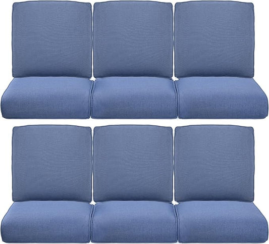 Pop 22x25/22x24 Outdoor Furniture Cushions Set of 6 - Comfortable Patio Chair Cushion for Rattan Wicker Dining Rocking Swivel Chairs Loveseat Couch L-Shape Sectional Sofa - Navy Blue/Classic