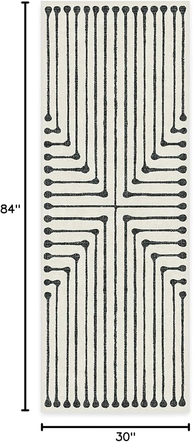 RUGGABLE x Jonathan Adler Machine Washable Modern Runner Rug – Inkdrop Black & Ivory 2.5x7, Stain-Resistant, Non-Slip – Washable Rug for Hallway, Entryway, Living Room & Kitchen–with Cushioned Pad