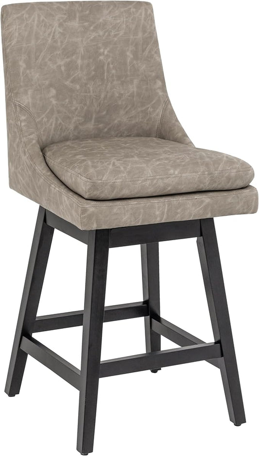 Bar Stool, PU Leather Barstool, 26 Inch Upholstered Counter Stools with 14.2" High Back and Footrest, Swivel Counter Height Barstools for Kitchen Island Home Bar Greige