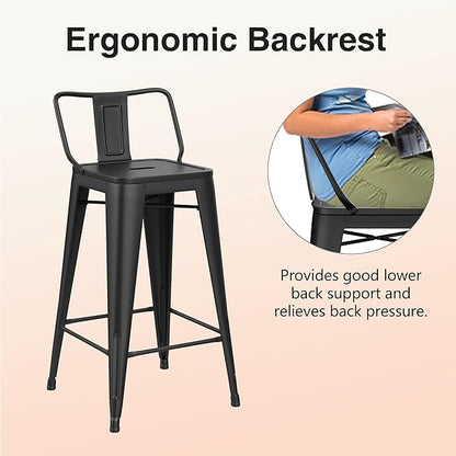 HAOBO Home Metal Bar Stools Set of 2 Low Back Counter Height Barstools 30" Industrial Barstool Patio Stool Metal Kitchen Stools Bar Chairs for Indoor Outdoor
