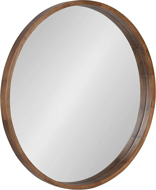 Kate and Laurel Hutton Round Wood Framed Wall Mirror, 36" Diameter, Natural Rustic Brown, Geometric Home Decor