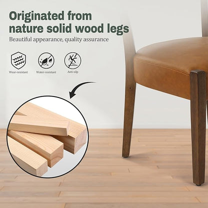 Modern Dining Chairs Set of 2, Faux Leather Upholstered Kitchen & Dining Room Chairs, Mid Century Modern Wooden Dining Chairs Oversized Sturdy Rounded Chairs Curved Back, Brown