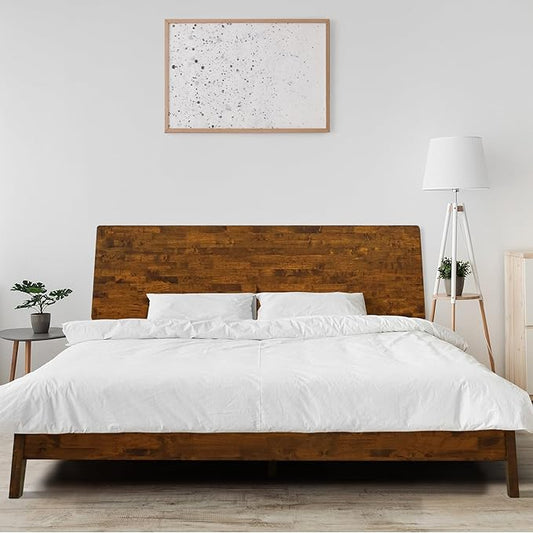 Acacia Serenity King Bed Frame and Headboard Solid Wood Platform Bed, King Size Bed Frame and Headboard, Scandinavian Wood Bed Compatible with All Mattress Types, Non-Slip and Noise-Free, Caramel