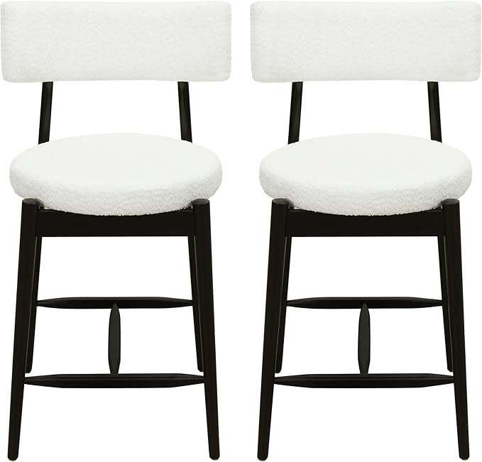 Christopher Knight Home Ebany 25.50" H Barstools Set of 2, Upholstered Counter Stool, Comfy Backrest Kitchen Stool, Rubberwood Frame Stool Chair, Bistro Chair for Kitchen Dining Room, Beige+Black