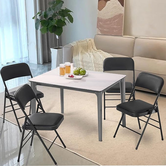 cyclone sound 4 Pack Folding Chairs with PU Padded Cushion and Back, Commercial Grade Metal Chairs with Comfortable PU Leather Cushion for Home and Office, for Indoor and Outdoor Events (4, Black-PU)