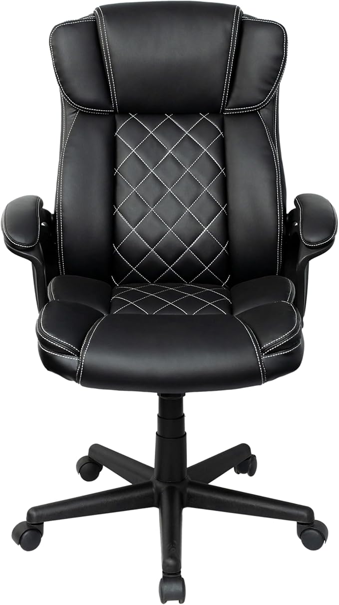 Techni Mobili Ergonomic Executive Office Chair, High Back, Adjustable Height, Lumbar Support, Diamond-Stitched Padding, Swivel Desk Chair with Armrests & Tilt Recline for Home Office or Work (Black)