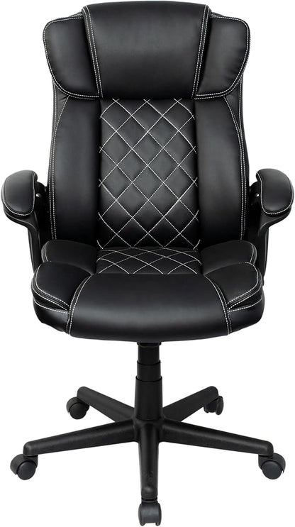Techni Mobili Ergonomic Executive Office Chair, High Back, Adjustable Height, Lumbar Support, Diamond-Stitched Padding, Swivel Desk Chair with Armrests & Tilt Recline for Home Office or Work (Black)
