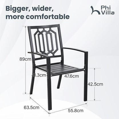 PHI VILLA Set of 6 Stackable Wrought Iron Patio Dining Chairs, Portable Black Outdoor Bistro Deck Metal Chairs, Support 300 lbs, Ideal for Garden, Backyard, Lawn