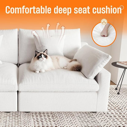 192" Modular Sectional Sofa Cloud Couch,Oversized Linen L-Shaped Sectional Sofa with Deep Seat,U-Shape 8-Seater Couch with Ottoman for Living Room in White