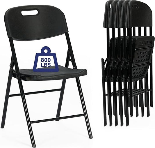 6 Pack Thicker 800 LBS Black Folding Chairs, Commercial Grade Folding Chair, Foldable Chairs for Events