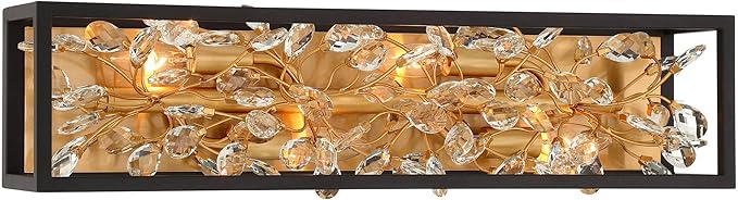 Possini Euro Design Carrine Modern Wall Lights Set of 2 Black Gold Plated Hardwired 6" 4-Light Fixture Clear Crystal Flower Vine for Bedroom Bathroom Vanity Reading Living Room Hallway House Home