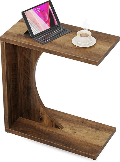 Tribesigns C-Shaped End Table for Couch, Sofa Side Table, C Table for Small Space, Living Room, Bedroom (1, Rustic Brown)