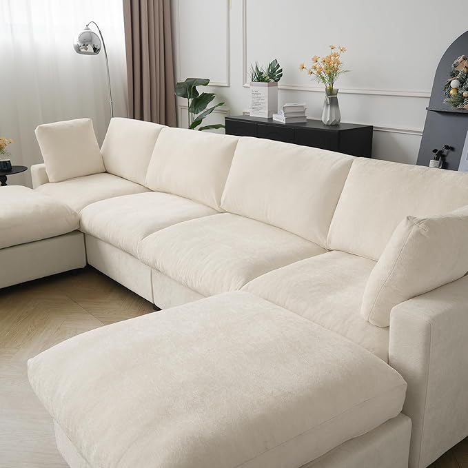 Cloud Couch Modular Sectional Sofa,134" L Shaped Couch, Oversized Convertible Wide Seater,4 Seater with Ottoman for Living Room Set, Covers Washable&Replaceable,Beige