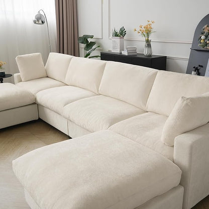 WJShome Cloud Couch Modular Sectional Sofa,100.5" V Shaped Couch, Convertible Wide Seater, 5 Seater for Living Room Set,Covers Washable&Replaceable,Beige
