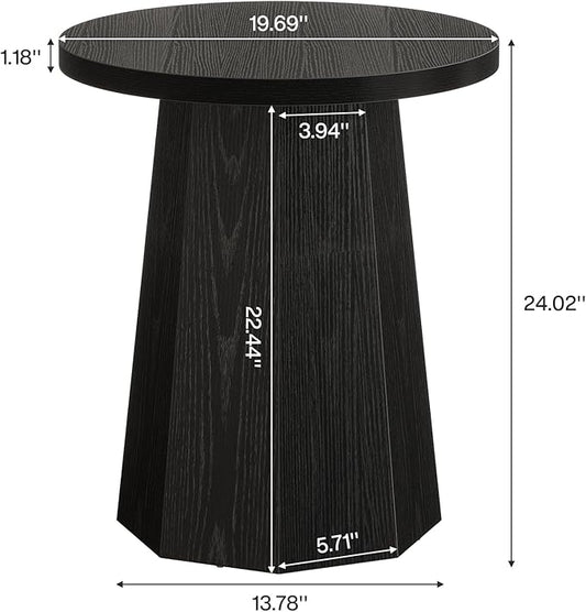 Tribesigns Farmhouse Round End Table, Wooden Couch Side Table with Octagonal Base, Black Nightstand Pedestal Accent Furniture for Living Room, Bedroom (1)