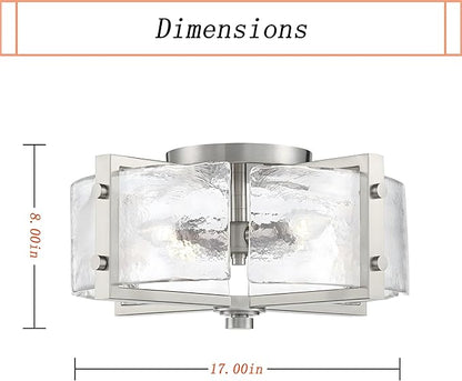 Bofea-Modern Semi Flush Mount Ceiling Light Chrome Drum Light Fixture with Hand-Blown Glass Shade 4-Lights Hallway Lighting Fixtures Farmhouse Ceiling Lights for Dining Room Foyer Entryway Lamp
