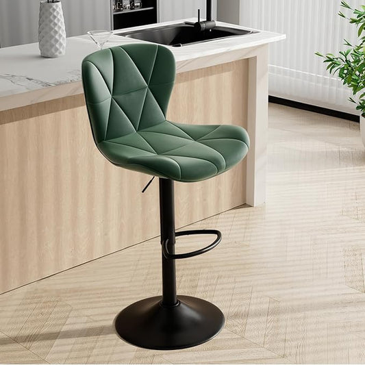 Bar Stools Set of 1,Adjustable Swivel Barstools, Faux Leather Bar Chairs,Upholstered Counter Height with High Backrest for Kitchen Island, Green