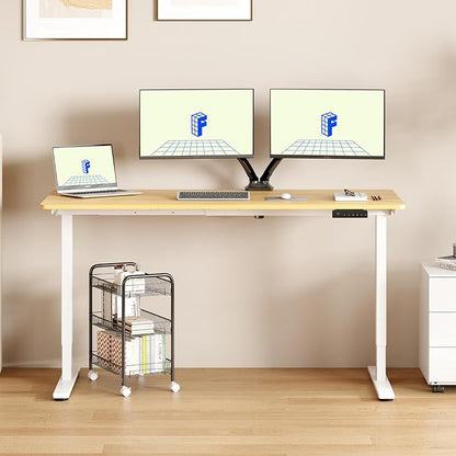 FLEXISPOT E3 Dual Motor Electric Standing Desk 48 x 30 Sit Stand Up Desk, Holds 220 lbs, Adjustable Height w/Memory Presets, One-Piece Maple Desktop & White Frame, Ships in 2 Boxes
