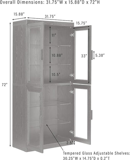 Crosley Furniture Essen Glass Door Kitchen Pantry Storage Cabinet with Doors and Shelves, Living Room, Black