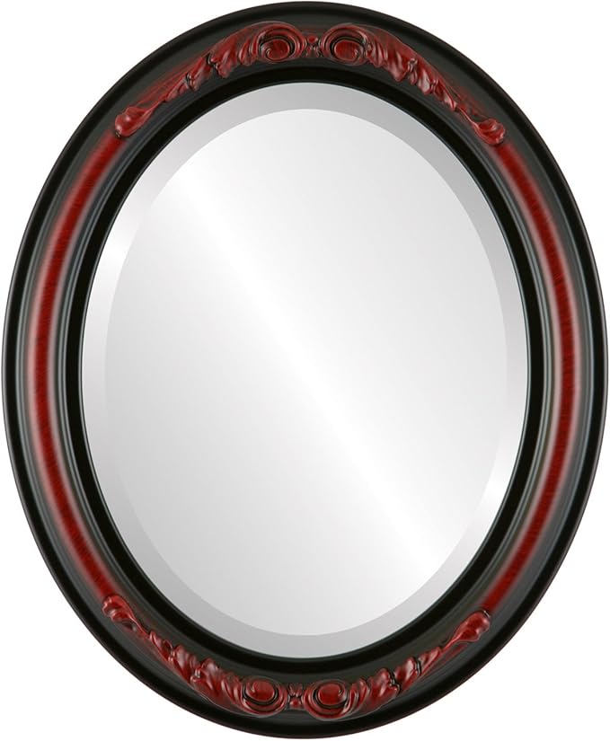 OVALCREST Oval Beveled Wall Mirror for Home Decor - Florence Style - Vintage Cherry - 28" x 22"