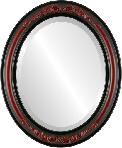 OVALCREST Oval Beveled Wall Mirror for Home Decor - Florence Style - Vintage Cherry - 34" x 28"