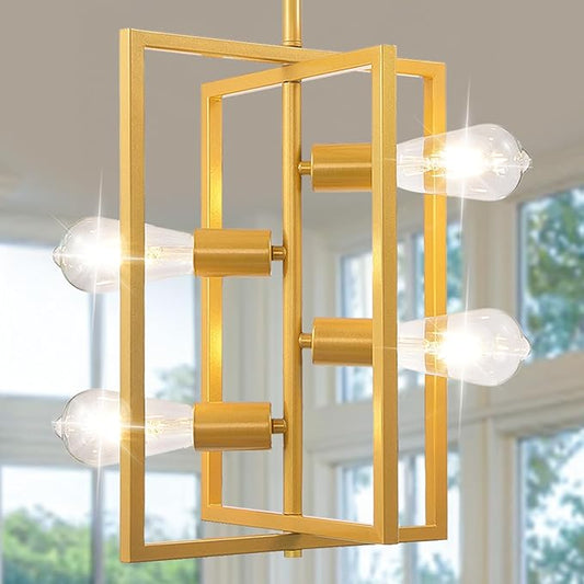 Farmhouse Kitchen Island Lighting: 4-Light Frosted Gold Chandeliers for Dining Room, Rustic Industrial Dining Room Light Fixtures, for Living Room, Bedroom, Foyer, Entryway, Staircase