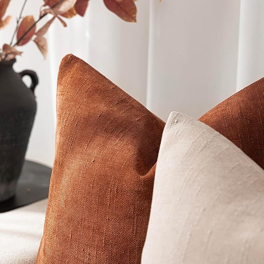 Foindtower Pack of 2 Soft Textured Throw Decorative Pillow Covers Square Accent Solid Cushion Cover Cozy Farmhouse Pillow Case with Zipper for Couch Sofa Bed Living Room 24x24 Inch, Burnt Orange
