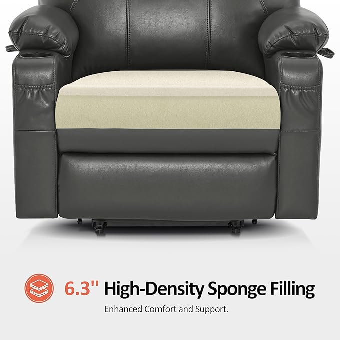 MCombo Extra Wide Power Lift Recliner Chair for Elderly, Lift Chair with Heat and Massage for Big People, USB&Type C Ports, Cup Holders, Faux Leather R7045 (Grey, Medium-Wide)