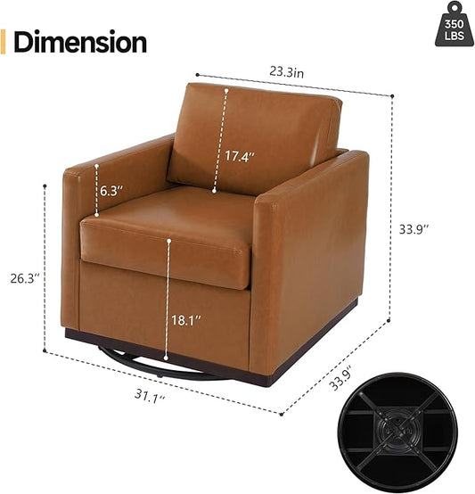 Pia Ricco Easy to Clean PU Swivel Barrel Chair Set of 2, Modern Faux Leather Accent Armchair, Mid-Century Style for Living Room & Office, Vegan Leather, Brown