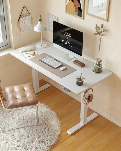 CubiCubi Height Adjustable Electric Standing Desk, 63 x 28 Inches Sit Stand up Desk, Large Memory Computer Home Office Desk with Two-Piece Desktop (White)