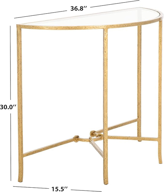 SAFAVIEH Couture Collection Tauri Brass Metal Glass Top Half Moon Console Table (Fully Assembled)