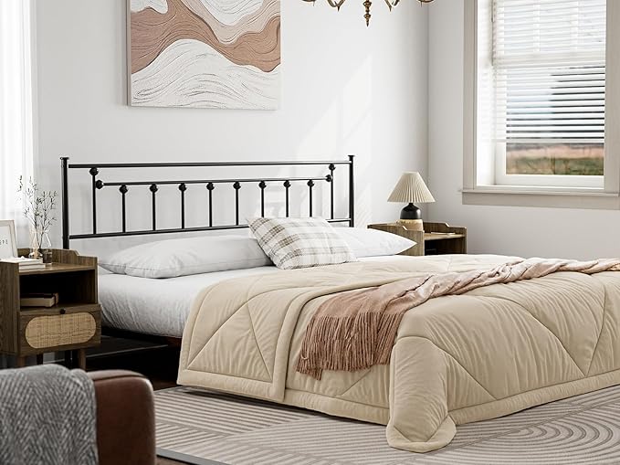 Metal King Size Headboard - Adjustable Height - Victorian Farmhouse Style, Easy Assembly, Attach Frame, Steel King Headboard Only for Bedroom - Black