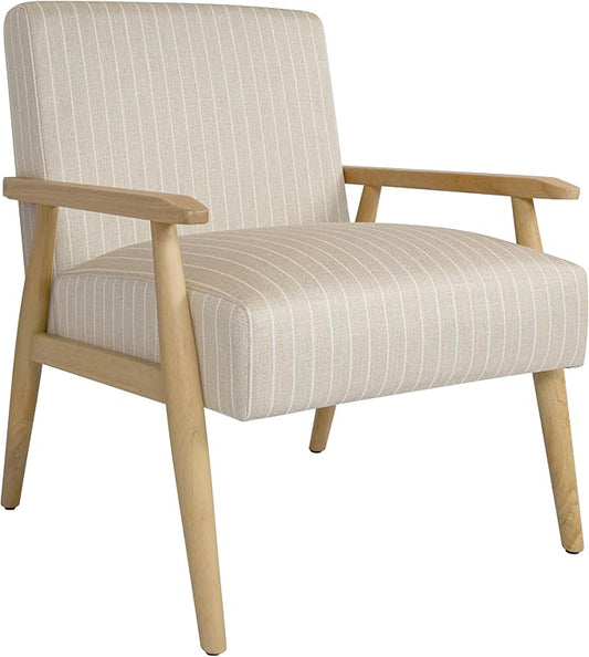 Mid-Century Modern Accent Chair, Natural Wood Frame (Beige Sripe)