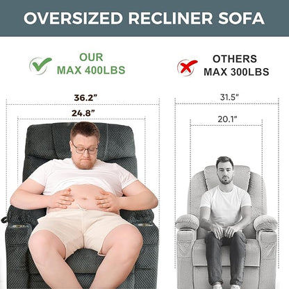ABCASA Oversized Dual Motor Lay Flat Power Lift Recliner Chair Set of 2 for Elderly with Massage and Heat, Textile Large Recliner Chair, Lift Chairs Recliner with Lumbar Pillow, Cup Holder, Grey