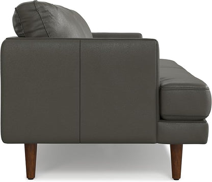 SIMPLIHOME Livingston 90-inch Wide Sofa in Coal Top Grain Genuine Leather, Handcrafted Mid-Century Modern Couch for Living Room, Large 3-Seater with Feather-Wrapped Cushions and Solid Wood Frame