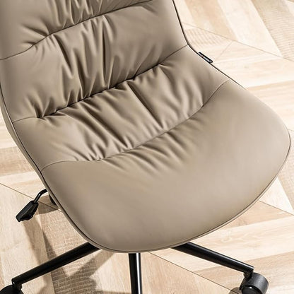 Kidol & Shellder Faux Leather Office Chair, Adjustable Swivel Height Task Chair, Rolling Wheels & Soft Backrest - Armless Ergonomic Desk Chair for Home, Office,Vanity,Gaming（Khaki）