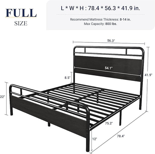 Allewie Full Size Platform Bed Frame with Wooden Headboard and Footboard, Heavy Duty 13 Metal Slats Support, Under-Bed Storage, No Box Spring Needed, Noise Free, Easy Assembly, Black Oak