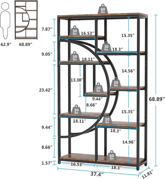 Tribesigns Bookshelf Industrial 5 Tier Etagere Bookcase, Freestanding Tall Bookshelves Display Shelf Storage Organizer with 9-Open Storage Shelf for Living Room, Bedroom, 2 Pack