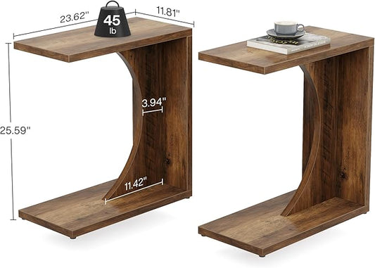 Tribesigns C-Shaped End Table for Couch, Sofa Side Table, C Table for Small Space, Living Room, Bedroom (2, Rustic Brown)