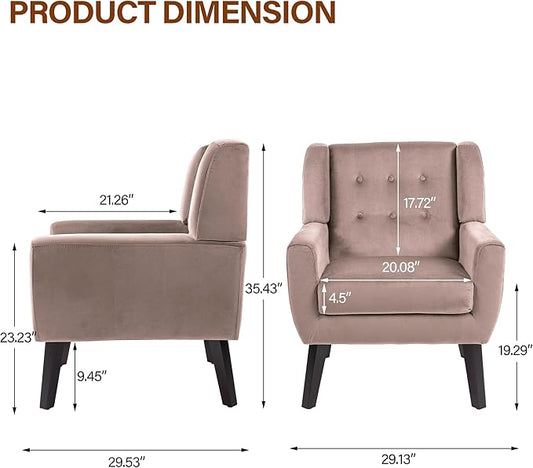 Lumibee Accent Chairs Set of 2, Velevet Fabric Armchairs for Living Room, Comfy Upholstered Arm Chairs Tufted for Indoor Bedroom Office Room (Pink Velvet)